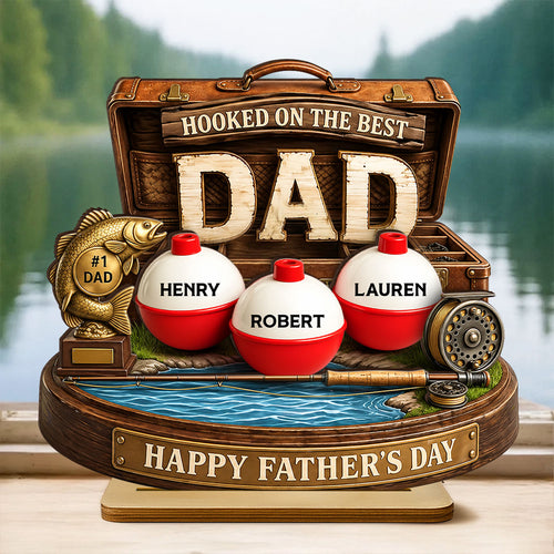 Hooked On The Best Dad Fishing - Personalized Wooden Plaque - Heartfelt Gift For Fishing Dad, Gift For Husband