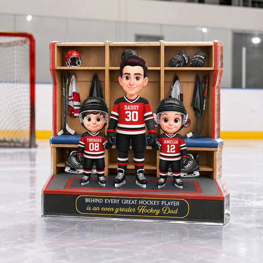 Hockey Dad And Kids Locker Room - Personalized Acrylic Block Plaque - Father's Day Gift For Dad, Husband