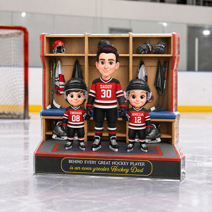 Hockey Dad And Kids Locker Room - Personalized Acrylic Block Plaque - Father's Day Gift For Dad, Husband