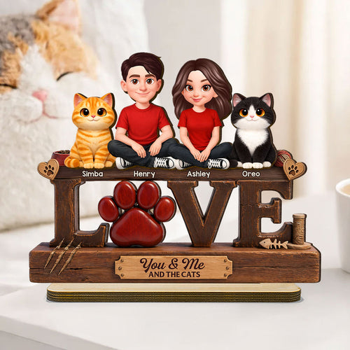 You & Me And The Cat - Personalized Wooden Plaque - Heartfelt Father's Day Gift For Cat Dad