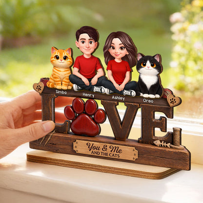 You & Me And The Cat - Personalized Wooden Plaque - Heartfelt Father's Day Gift For Cat Dad