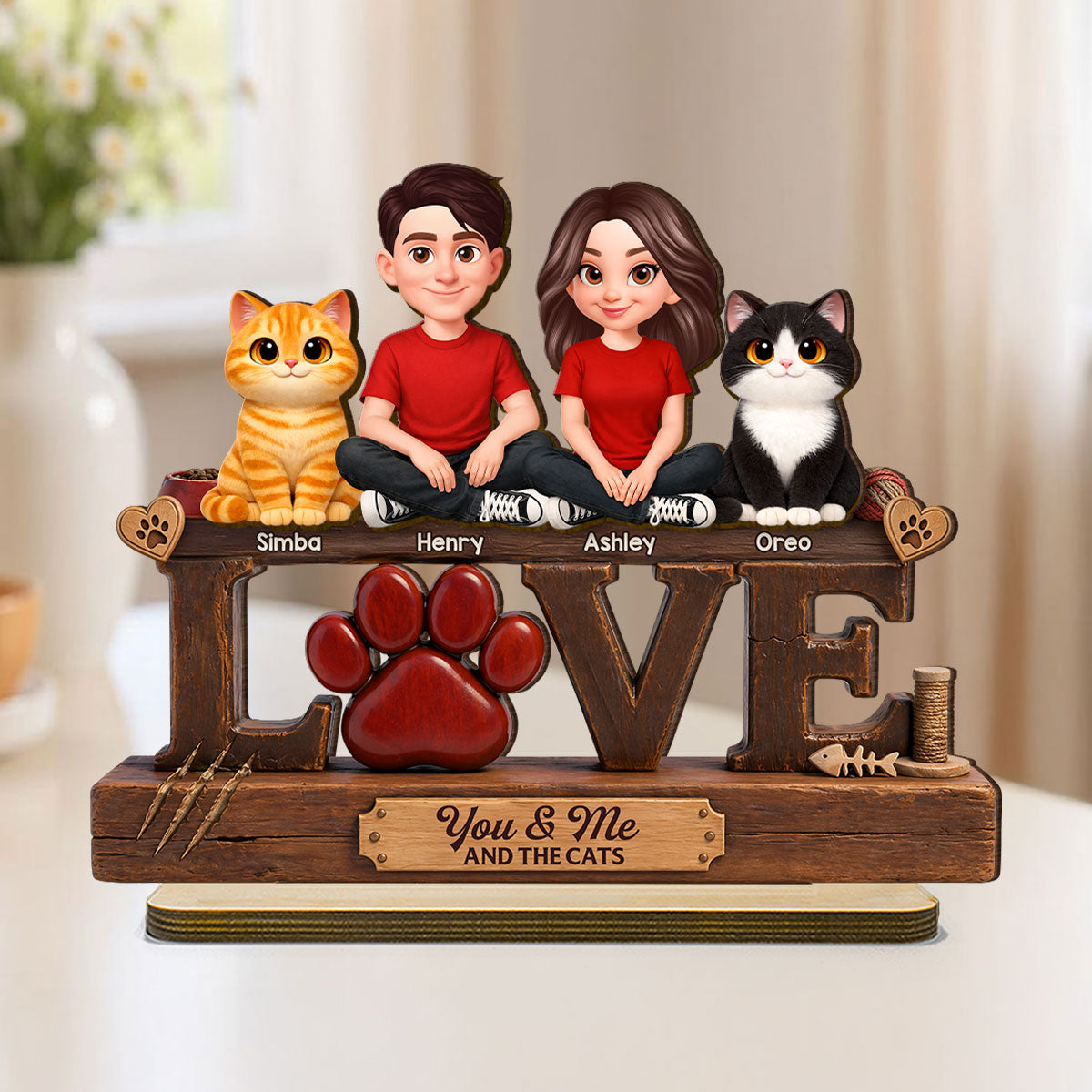 You & Me And The Cat - Personalized Wooden Plaque - Heartfelt Father's Day Gift For Cat Dad