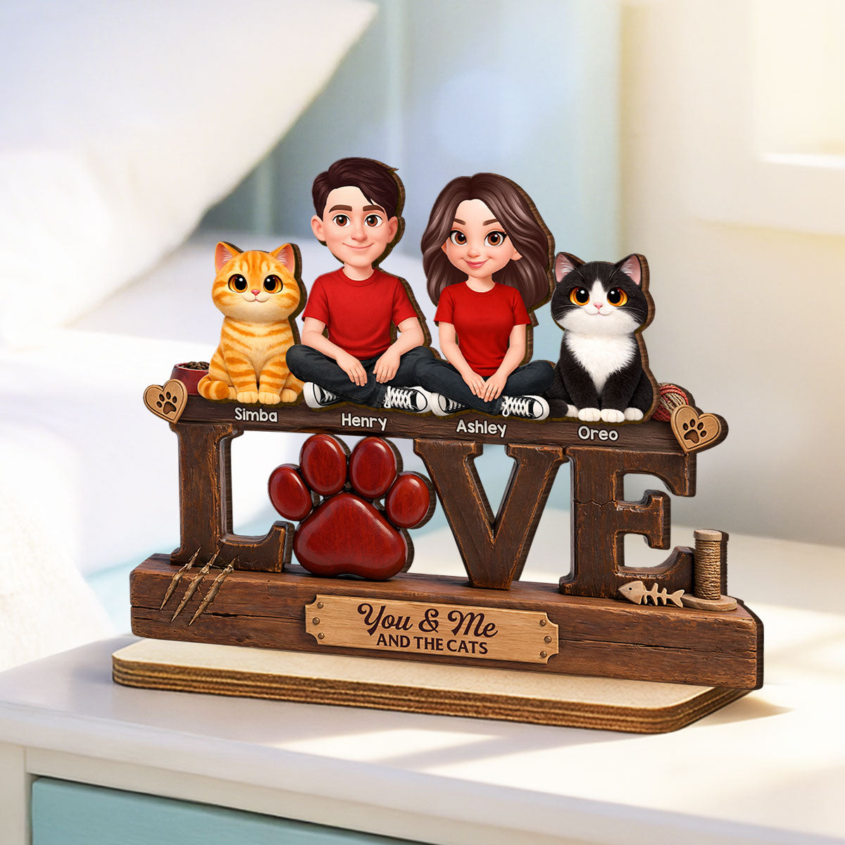 You & Me And The Cat - Personalized Wooden Plaque - Heartfelt Father's Day Gift For Cat Dad
