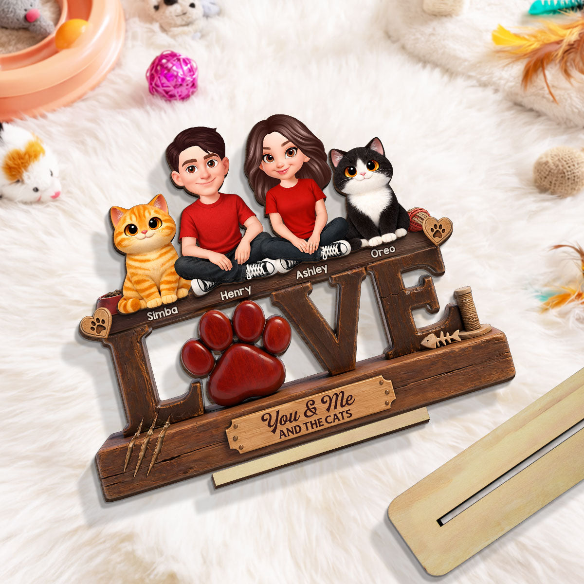You & Me And The Cat - Personalized Wooden Plaque - Heartfelt Father's Day Gift For Cat Dad