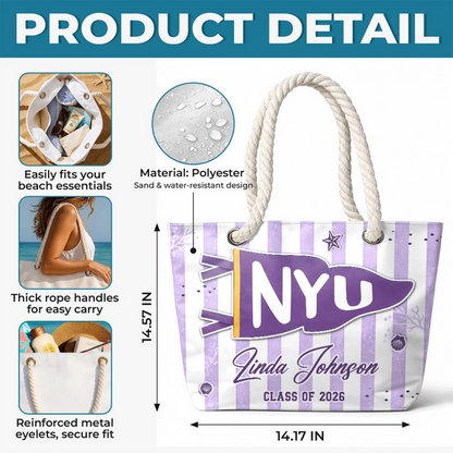 Custom Beach Bag - Personalized Summer Vacation And Travel, Graduation Gifts For Him, Her - Poolside Campus Pride