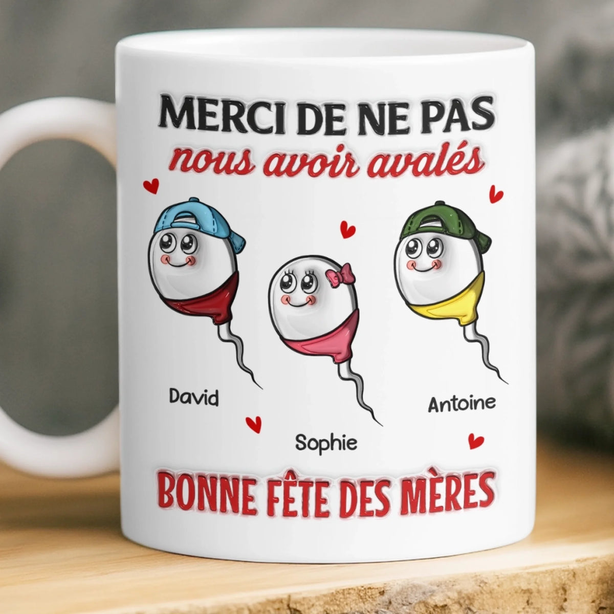 Mug Personnalisé À Effet Imprimé 3D Gonflé – Cadeau Fête des Mères pour Maman – Bonjour, Notre Mère