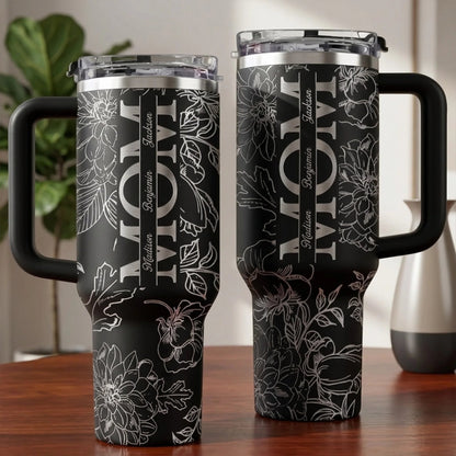 Every Sip, A Reminder Of Her Love - Family Personalized Custom Engraved 40oz Tumbler With Handle - Mother's Day, Gift For Mom, Grandma