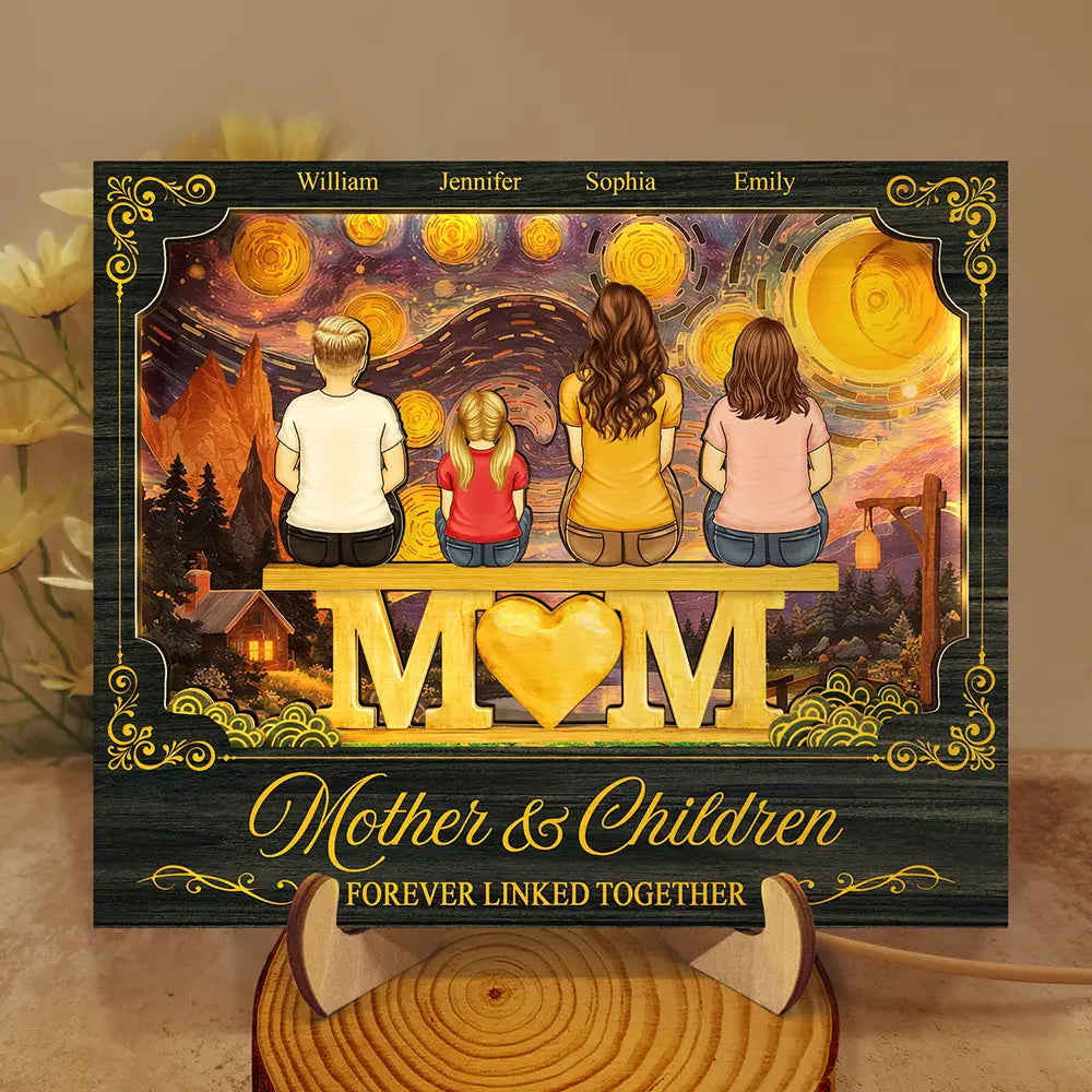 Mother & Children Forever Linked Together - Personalized LED Light Wooden Plaque