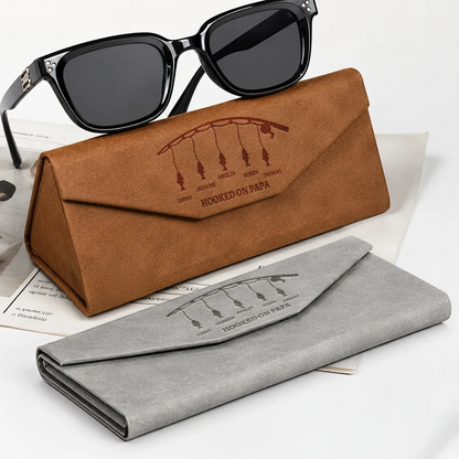 Reel Cool Grandpa Dad With Kids Names - Personalized Leather Glasses Case