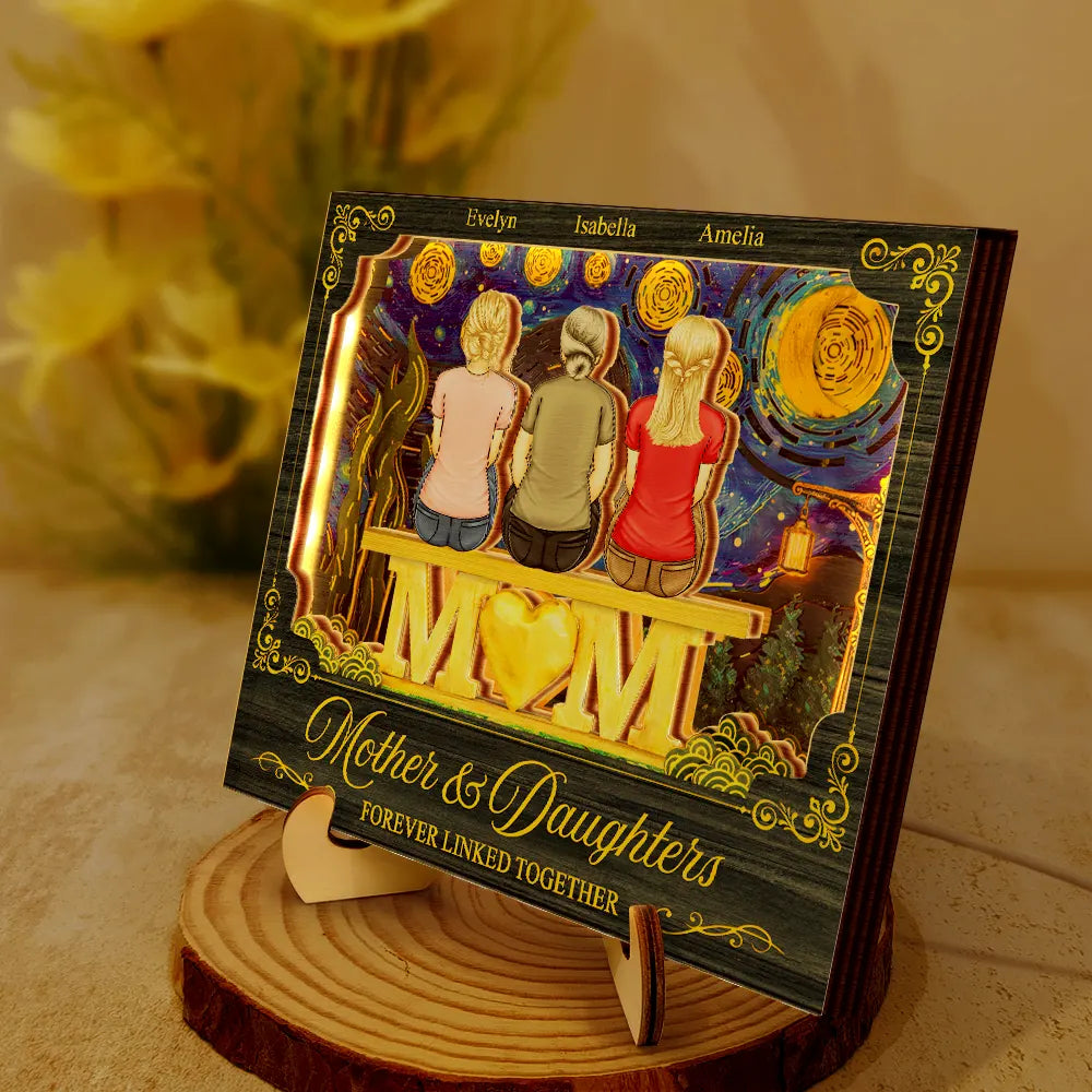 Mother & Children Forever Linked Together - Personalized LED Light Wooden Plaque