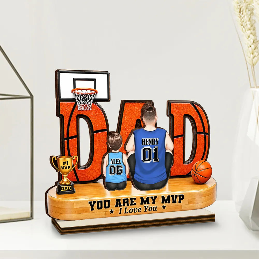 You Are Our MVP Backside Dad & Kids - Personalized Custom Shaped Wooden Plaque
