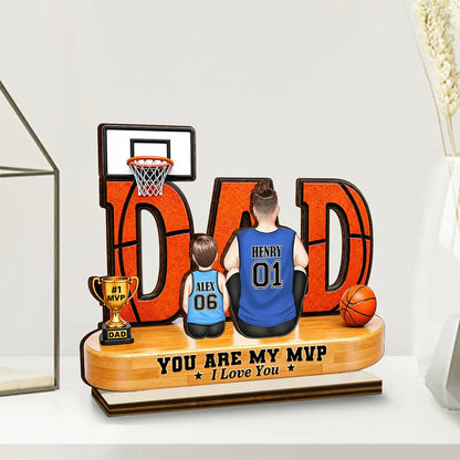 You Are Our MVP Backside Dad & Kids - Personalized Custom Shaped Wooden Plaque