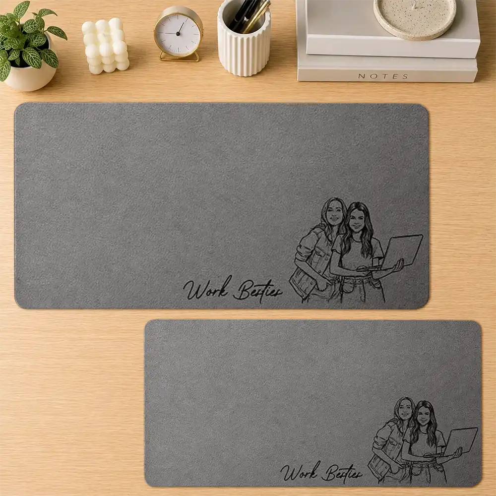 Custom Photo Bold Sketch The Reason I Don't Punch People At Work - Personalized Leather Desk Mat