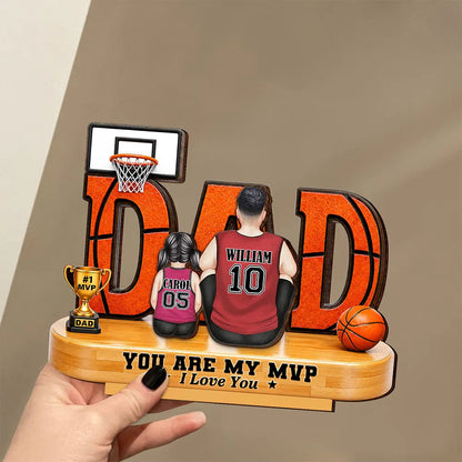 You Are Our MVP Backside Dad & Kids - Personalized Custom Shaped Wooden Plaque