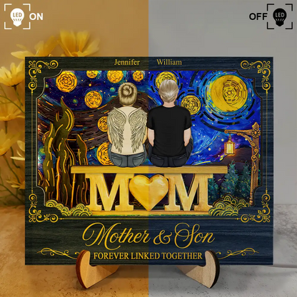 Mother & Children Forever Linked Together - Personalized LED Light Wooden Plaque
