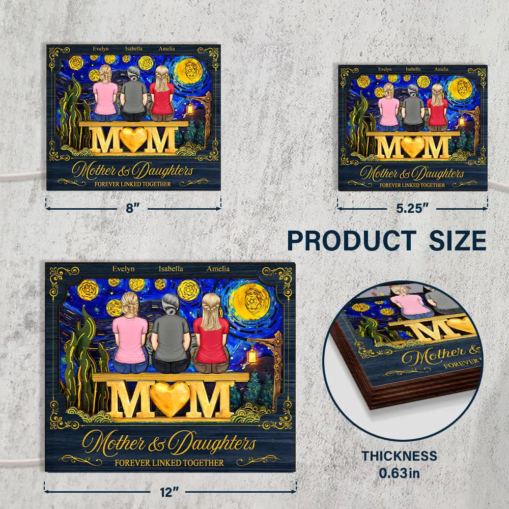Mother & Children Forever Linked Together - Personalized LED Light Wooden Plaque