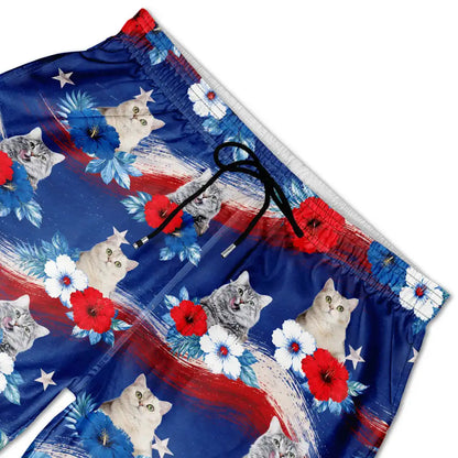Custom Photo Stars & Stripes Dog Cat Happy Paws - Personalized Unisex Beach Shorts
