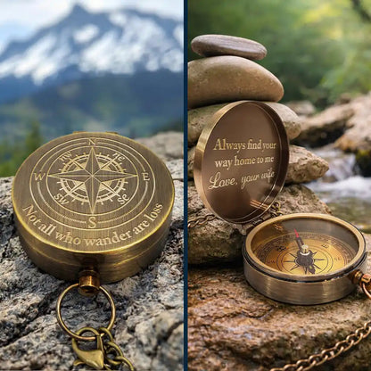 Not All Who Wander Are Loss Dad & Children - Personalized Engraved Brass Compass
