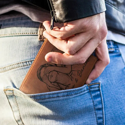 Custom Photo Bold Sketch A Son Daughter's First Hero - Personalized Engraved Leather Wallet
