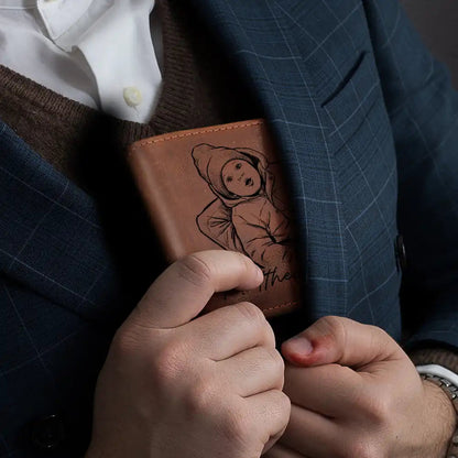 Custom Photo Bold Sketch A Son Daughter's First Hero - Personalized Engraved Leather Wallet