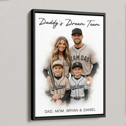 Watercolor Style Baseball Basketball Football Daddy's Dream Team - Personalized Poster - Father's Day Gift For Husband, Dad, Sport Dad