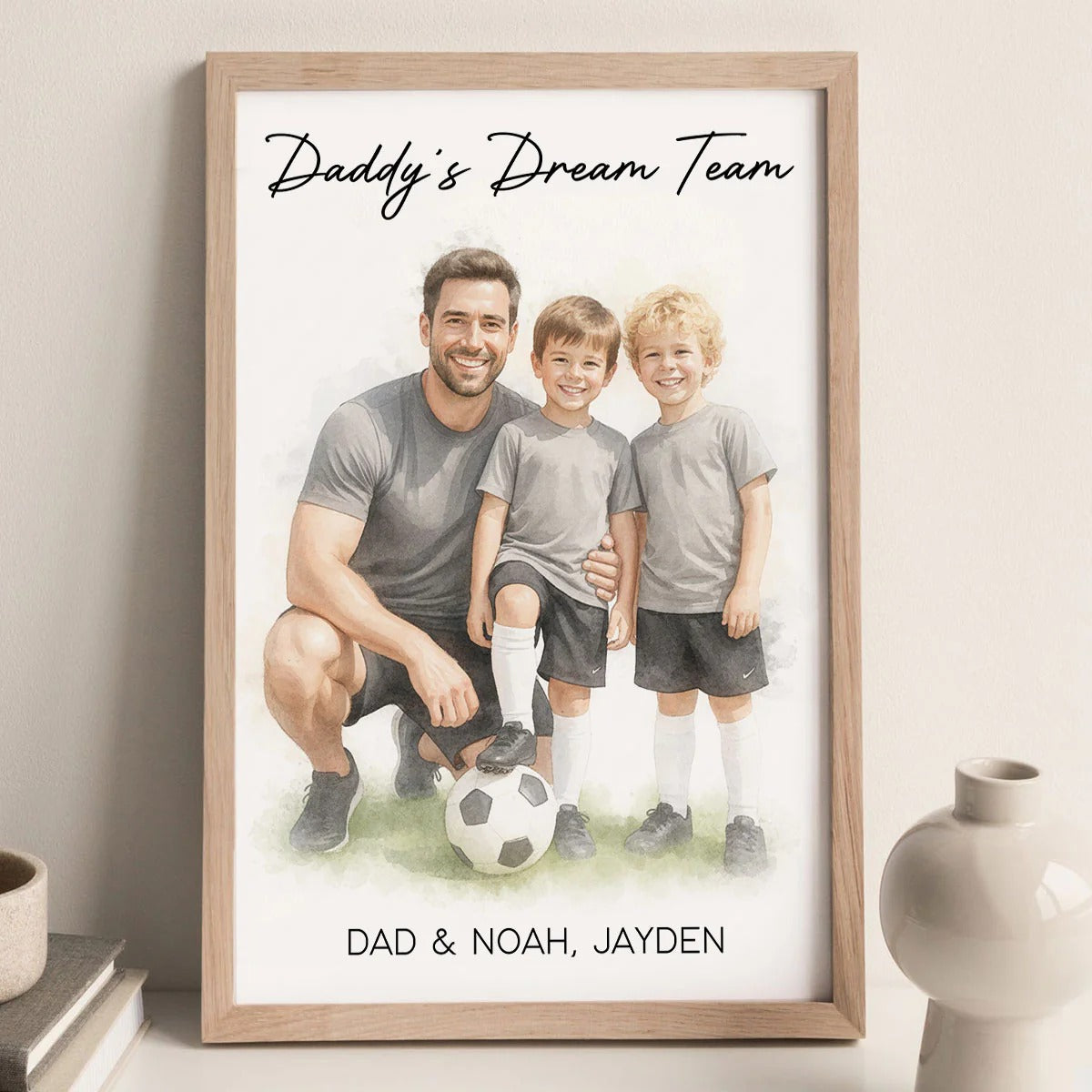Watercolor Style Baseball Basketball Football Daddy's Dream Team - Personalized Poster - Father's Day Gift For Husband, Dad, Sport Dad