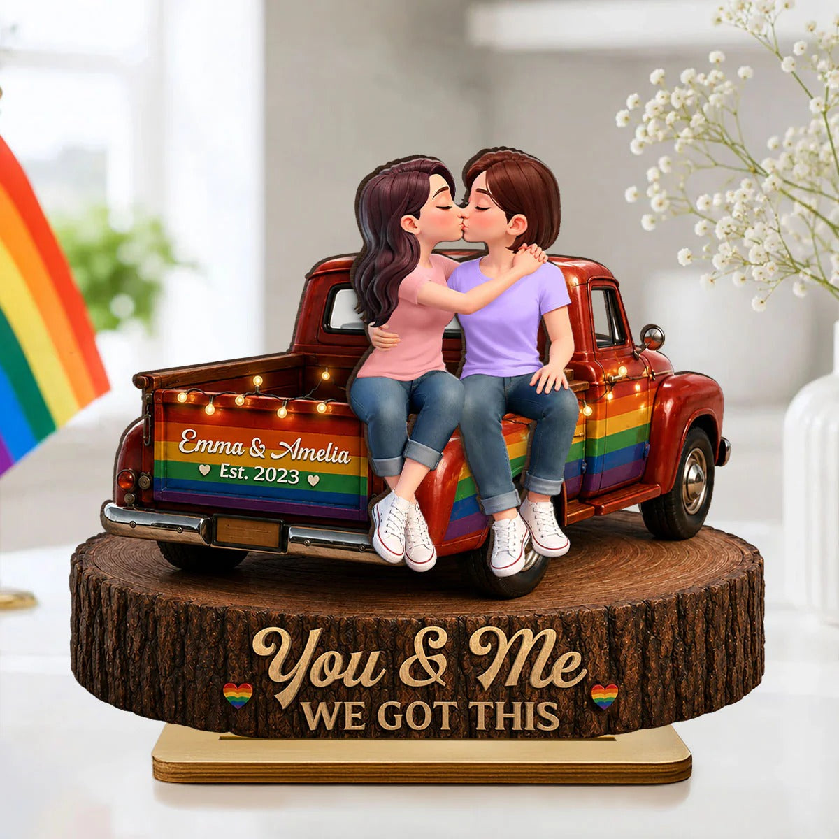 LGBT+ Couple Truck Love Is Love - Personalized Wooden Plaque - Gift For Couple, Happy Pride Month