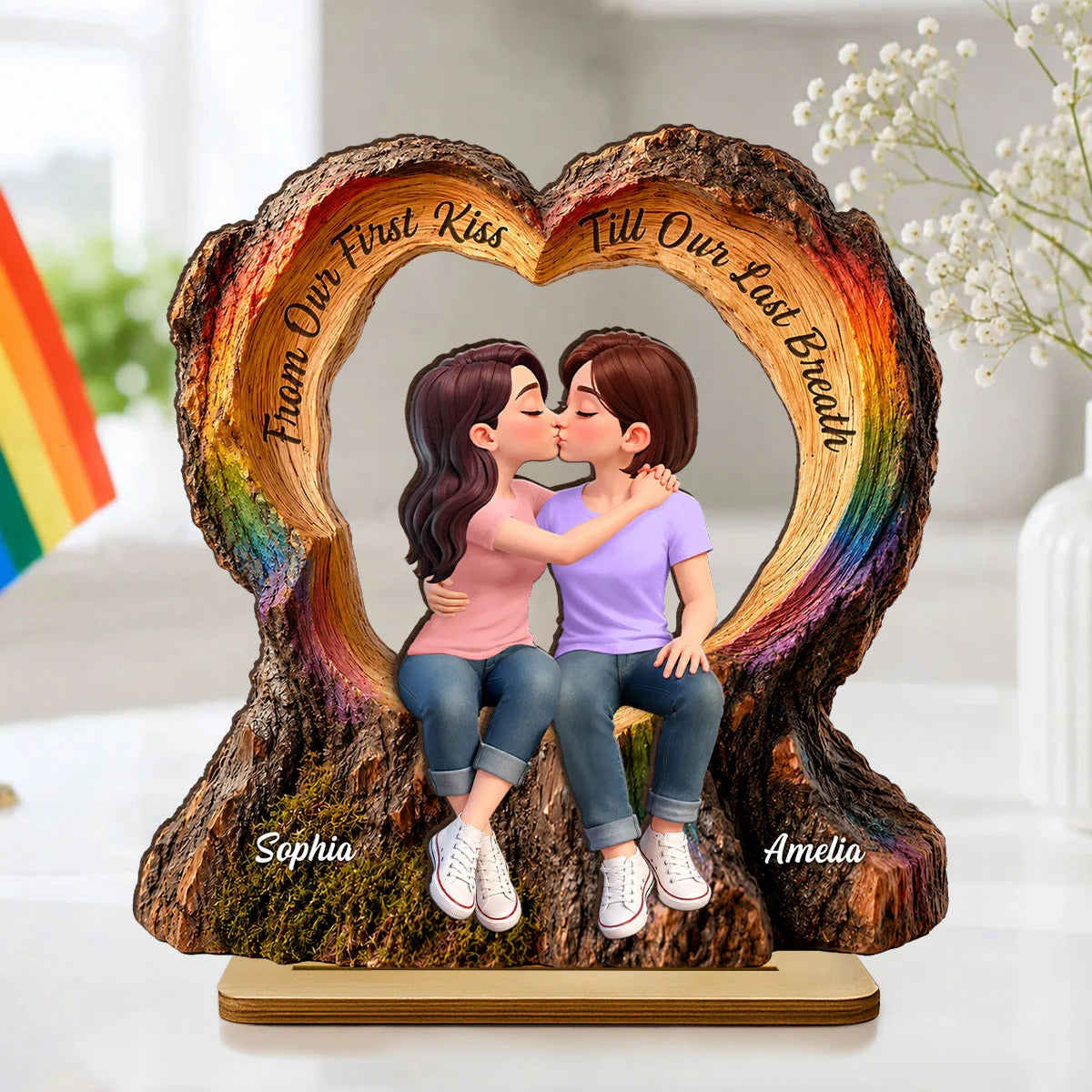 From Our First Kiss Till Our Last Breath LGBT+ Couple - Personalized Wooden Plaque - Gift For Couple, Happy Pride Month