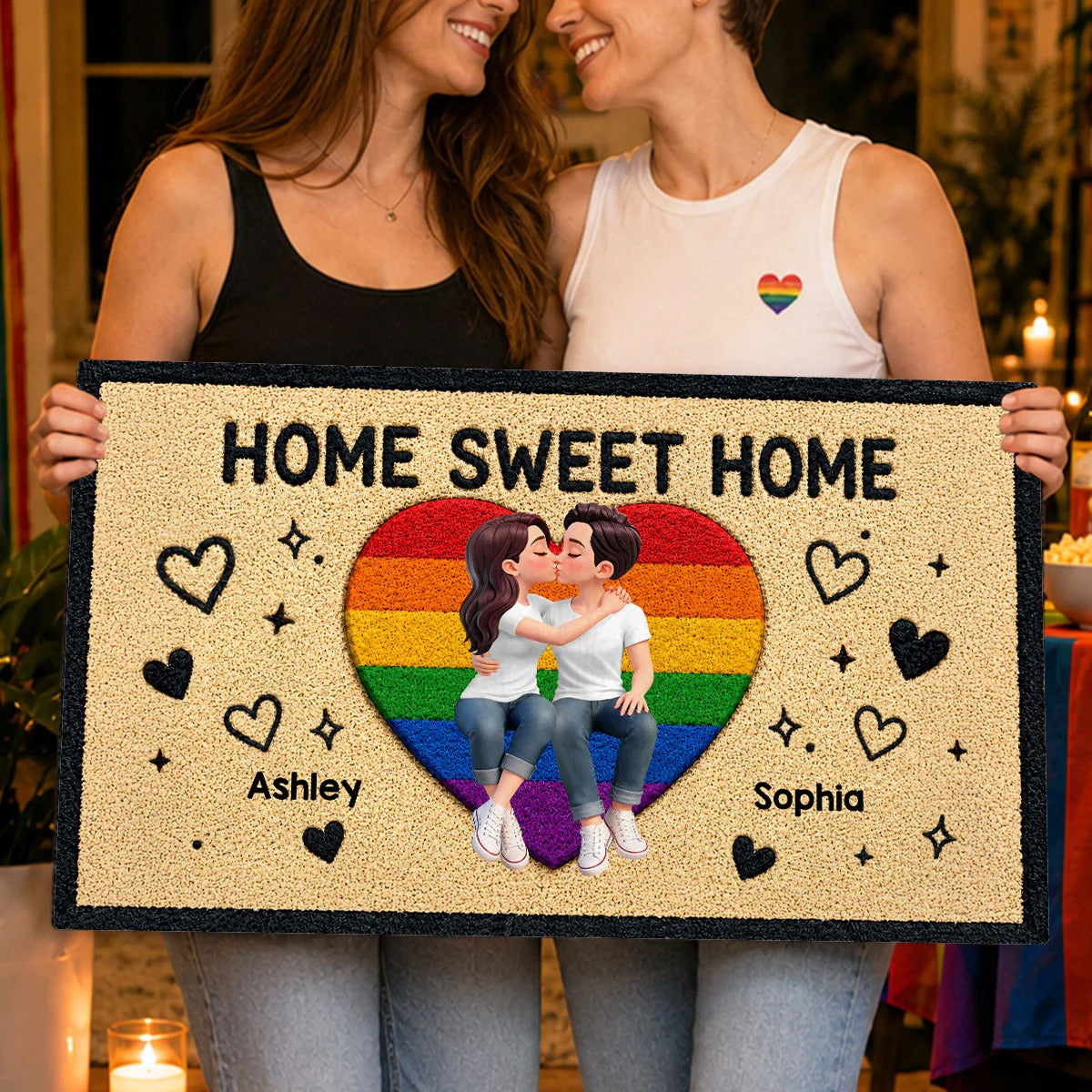 LGBT+ Couple Home Sweet Home - Personalized Doormat - Gift For Couple, Happy Pride Month