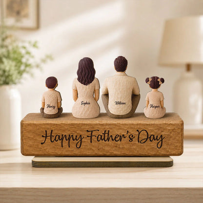 Family Sitting Back View 2D Flat Printed - Personalized Wooden Plaque - Gift For Dad, Gift For Husband, Gift For Grandpa