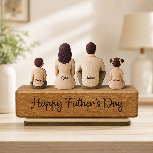 Family Sitting Back View 2D Flat Printed - Personalized Wooden Plaque - Gift For Dad, Gift For Husband, Gift For Grandpa
