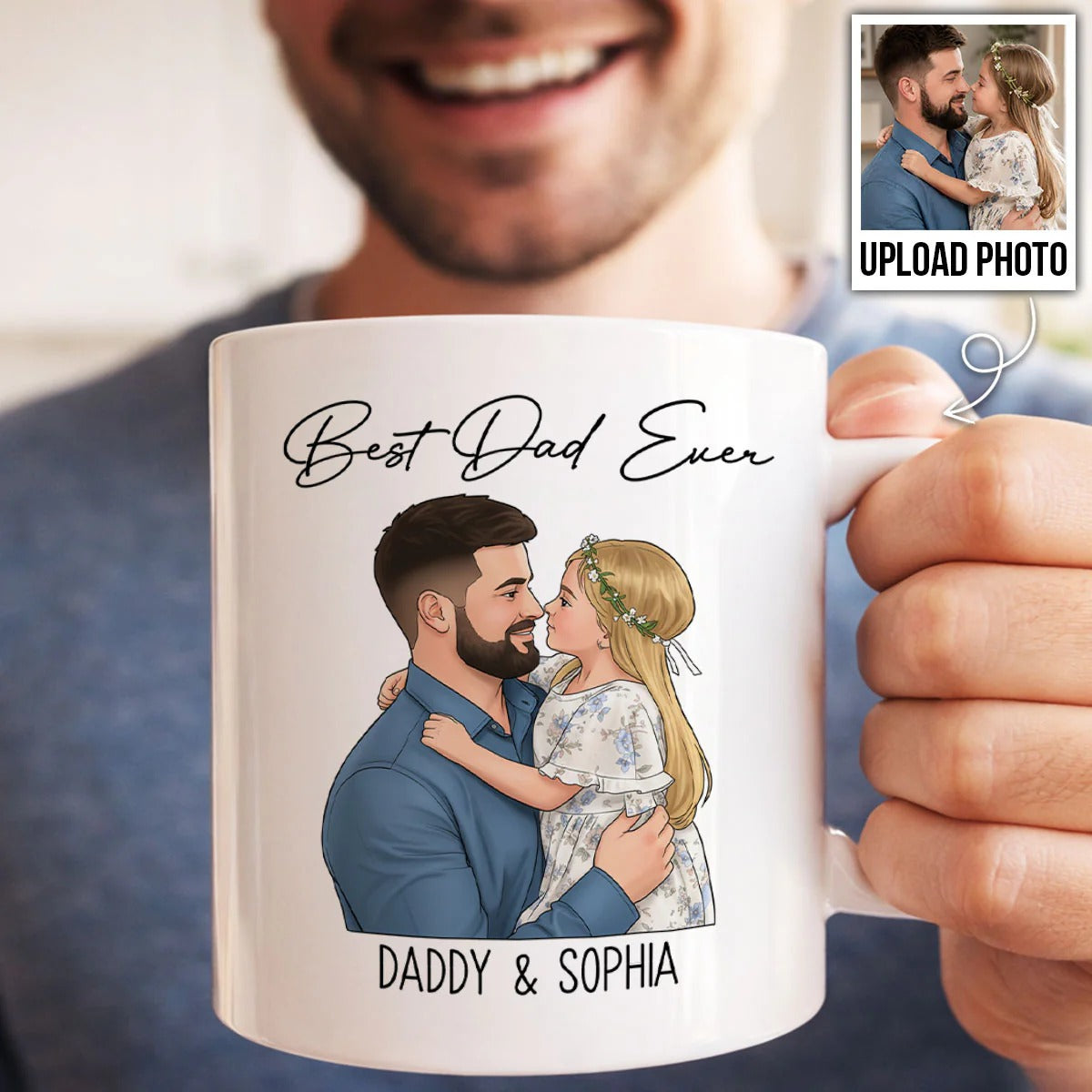 Portrait Color Drawing Style Best Dad Ever - Personalized Mug - Father's Day Gift For Dad, Husband