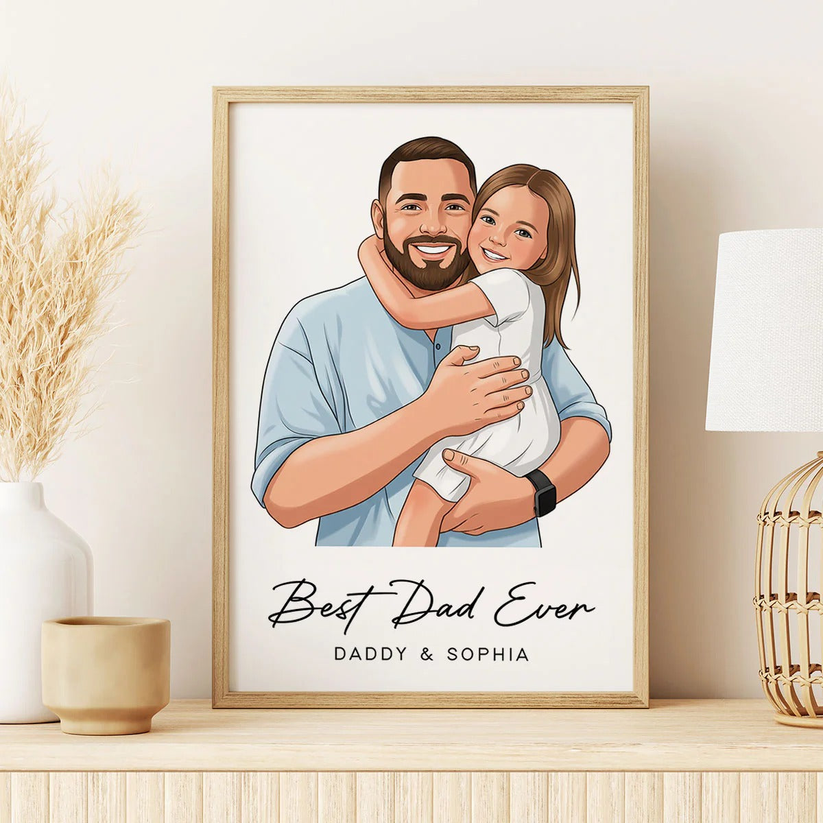 Portrait Color Drawing Style Best Dad Ever - Personalized Poster - Father's Day Gift For Dad, Husband