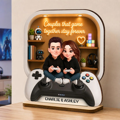 Couples Who Game Together Stay Forever - Personalized Wooden Plaque - Heartfelt Anniversary Gift for Him, for Her