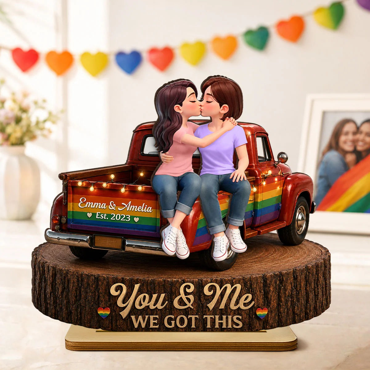LGBT+ Couple Truck Love Is Love - Personalized Wooden Plaque - Gift For Couple, Happy Pride Month
