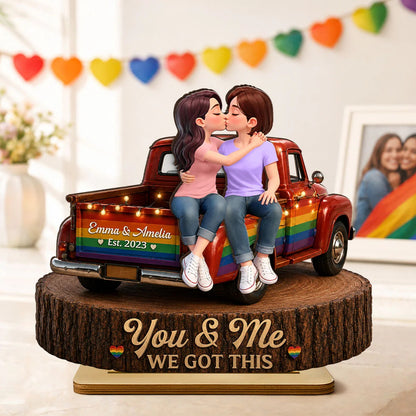 LGBT+ Couple Truck Love Is Love - Personalized Wooden Plaque - Gift For Couple, Happy Pride Month
