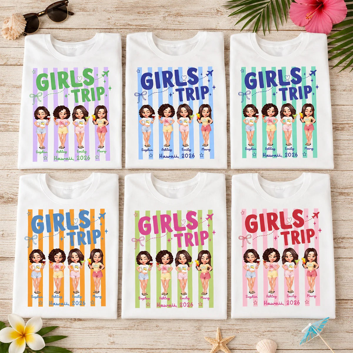 Girls Trip Colors Striped - Personalized Shirt - Matching Besties Vacation Shirt , Best Friend Summer, Beach Bachelorette Party