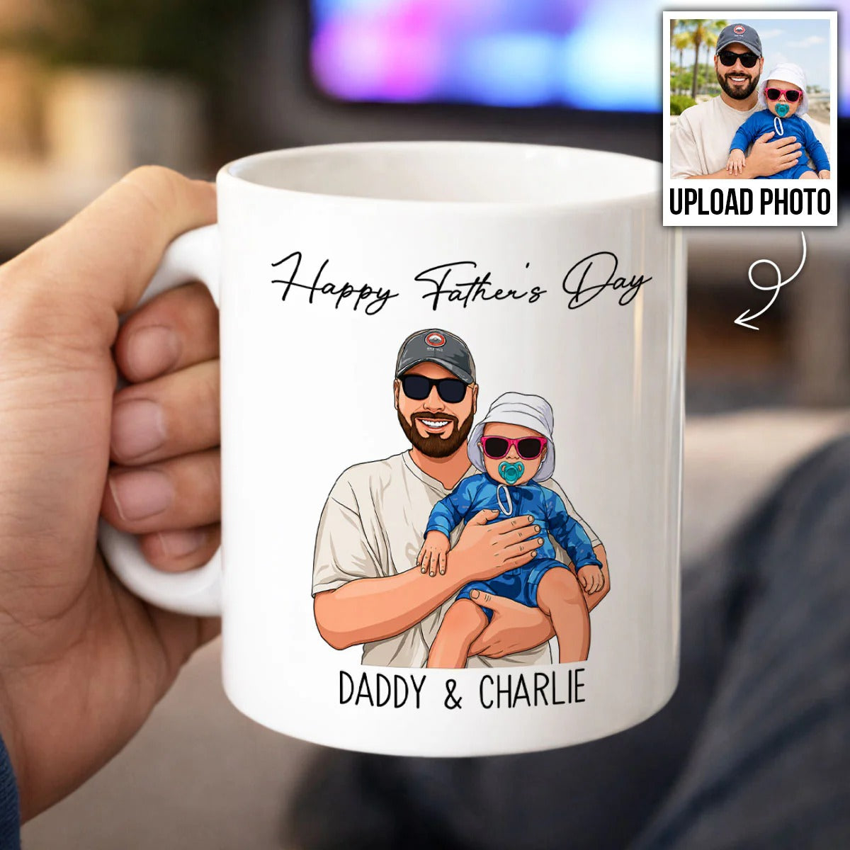 Portrait Color Drawing Style Best Dad Ever - Personalized Mug - Father's Day Gift For Dad, Husband