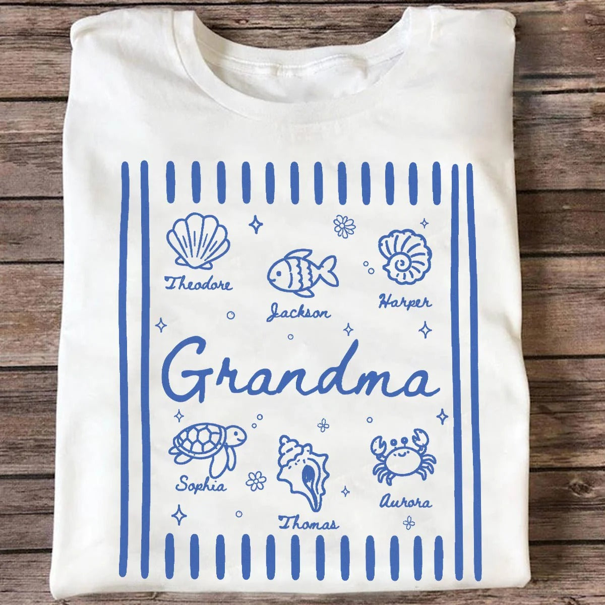 Blue Retro Summer Grandma Mom - Personalized Shirt