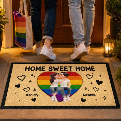 LGBT+ Couple Home Sweet Home - Personalized Doormat - Gift For Couple, Happy Pride Month