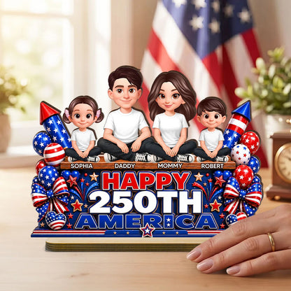 Proud Patriotic Family Happy 250th America Anniversary - Personalized Wooden Plaque - Gift For Family, 4th of July Decoration