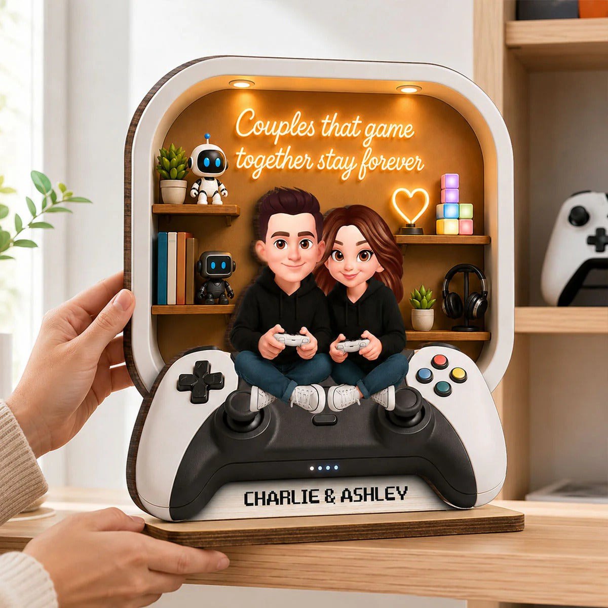 Couples Who Game Together Stay Forever - Personalized Wooden Plaque - Heartfelt Anniversary Gift for Him, for Her