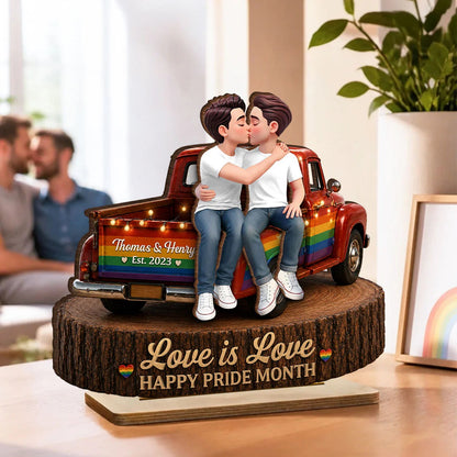 LGBT+ Couple Truck Love Is Love - Personalized Wooden Plaque - Gift For Couple, Happy Pride Month