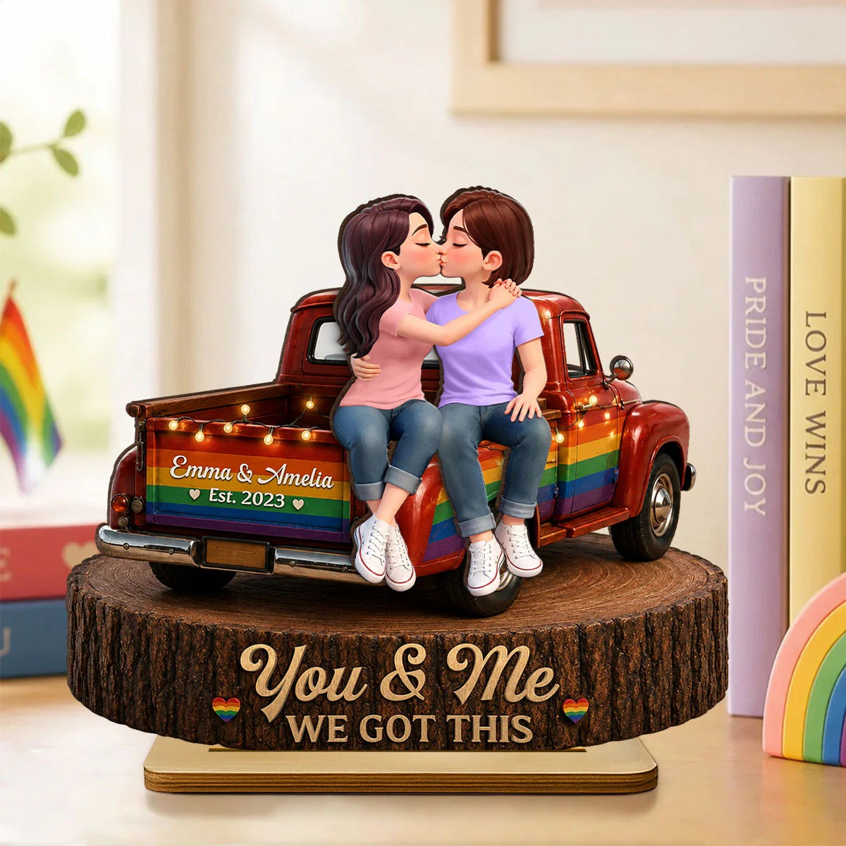 LGBT+ Couple Truck Love Is Love - Personalized Wooden Plaque - Gift For Couple, Happy Pride Month