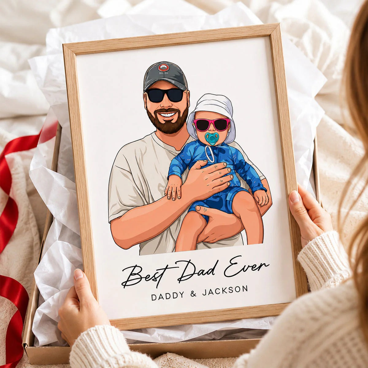 Portrait Color Drawing Style Best Dad Ever - Personalized Poster - Father's Day Gift For Dad, Husband