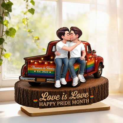 LGBT+ Couple Truck Love Is Love - Personalized Wooden Plaque - Gift For Couple, Happy Pride Month