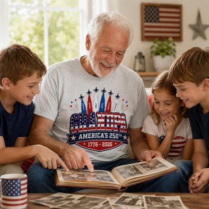 Proud Grandpa Dad Jets Smoke Custom Kid Name - Personalized Shirt - American 250th Anniversary Keepsake For Husband, Dad, Grandpa