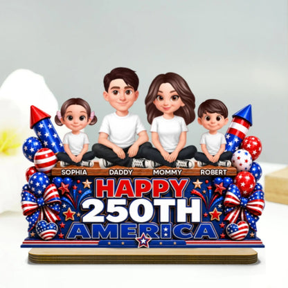 Proud Patriotic Family Happy 250th America Anniversary - Personalized Wooden Plaque - Gift For Family, 4th of July Decoration