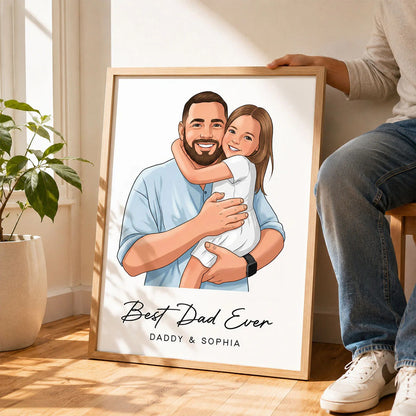 Portrait Color Drawing Style Best Dad Ever - Personalized Poster - Father's Day Gift For Dad, Husband