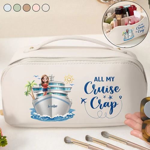 All My Cruise Crap - Personalized Leather Makeup Bag